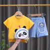 Traje de Verano para Niños Elegante Guapo de Moda Dos Piezas Bebé Verano Dibujos Animados Cuello Redondo Casual Moderno