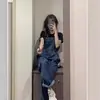 Overol de Mezclilla Roto para Mujer, Estilo Delgado de Primavera, Estilo Callejero de Moda, Pantalones de Pierna Ancha Sueltos de Cintura Alta