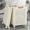 Cesto de Roupa Suja Dobrável com Rodas, Cesto de Roupa Ventilado de Grande Capacidade, Organizador de Roupas que Economiza Espaço para Casa, Branco/Creme