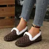 Mocasines de Peluche Retro con Borde de Lunares y Terciopelo Plus 2026 Cómodos Versátiles para el Trabajo Combinan con Faldas Zapato de Algodón Cálido de Cobertura Total para Personas Perezosas