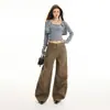 Jeans de Trabajo de Pierna Ancha Naranja Juvenil # Vintage para Mujer, Corte Holgado, Adelgazantes, Únicos, Casuales, Versátiles, Pantalones de Guadaña Modernos