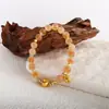 Pulseira de Cristal Amarelo Natural e Cristal de Cabelo Dourado para Mulheres, Prata Pura com Pingente de Coração Dourado, Presente Atrator de Riqueza, Venda Quente em Transmissão ao Vivo