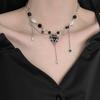Dulce Collar de Borla de Estrella de Amor Negra con Incrustaciones de Diamantes de Moda Cool Pendientes Cadena para Clavícula para Mujer Nueva Entrada Accesorios Nicho de Lujo Ligero