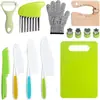 Juego de Cuchillos de Cocina de Plástico para Niños, Moldes para Galletas, Delantal Estampado de Papa, Guantes, Cuchillo Ondulado para Papa, Tabla de Cortar, Traje