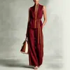 Transfronteiriço Verão 2026 Novidades Moda Europeia e Americana Color-Blocking Top Feminino Sem Mangas Calça Larga Solta Conjunto Feminino