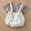 Roupas infantis estilo coreano ins para meninos e meninas bebê fofo conjunto de verão moda bebê camiseta de manga curta com suspensório refrescante combina com tudo