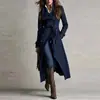 Estación Otoño/Invierno 2026 Nuevo Moda Femenina Color Sólido Solapa Botón Gabardina Larga Estación Independiente Transfronteriza Europea y Americana