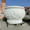 Tanque de peixes de escultura em pedra de mármore branco de pátio, tanque redondo de ardósia azul antigo, vaso de flores, paisagismo externo, ornamentos de água, tanque de água de pedra