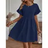 Gran Stock de Vestidos de Algodón y Lino para Sitios Independientes de Comercio Exterior Femenino Transfronterizo de Amazon, Vestidos de Bolsillo Sueltos de Algodón y Lino con Cuello Redondo