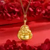 Colgante de Buda Sonriente Chapado en Cobre, Incrustado con Diamantes, Buda Maitreya, Oro de Arena Antigua de La Misma Tienda de Oro, Cadena para Suéter, Collar para Hombres y Mujeres