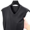 Suéter colete transfronteiriço colete masculino gola V solto cor sólida colete camiseta estilo coreano malha tamanho plus top masculino