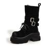 Botas de Cano Médio com Solado Grosso para Mulheres, Novas Botas Western Cowboy Retrô Outono e Inverno 2026, Botas de Montaria Versáteis com Salto Grosso