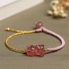 Pulsera de Cristal de Fresa con Dibujo de Oso de Caricatura Tejida a Mano para Mujer Dulce Nicho