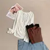Elegante top de manga larga con cordón en la espalda, diseño nuevo simple y versátil de estilo coreano, protector solar, corte holgado, sin espalda, top sexy