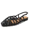 Sandalias tejidas de moda retro, estilo romano plano de verano, puntera abierta, casual, de una sola tira, versátiles, zapatos de vacaciones 993-1