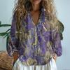 Nova Camisa Feminina de Comércio Exterior 2025 Top Transfronteiriço Gola V Estampada Exquisita Camisa de Tecido de Cânhamo Feita de Amazon D