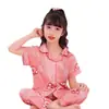 Pijama para Niños, Pantalones Cortos de Manga Corta de Verano para Niñas, Cárdigans con Cuello de Solapa de Dibujos Animados para Niñas Pequeñas, Ropa Delgada para Aire Acondicionado, Ropa para Casa, Moderno