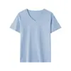 Camiseta de Manga Corta para Mujer de Algodón Merceizado con Cuello en V Estilo 80s, Hombro Normal, Negra, Adelgazante, Algodón Pima, Estilo Coreano, Ropa Interior de Verano, Top para Mujer, Temporada de Primavera