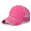 Gorra de Malla de Algodón Puro Lavada con Agujeros de Cinco Piezas Transfronteriza Color Sólido Desgastada Deshilachada Gorra de Béisbol Sombrero de Verano para Mujer con Protección Solar