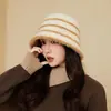 Nuevo Sombrero de Pescador de Punto Rayado Estilo Coreano para Mujer en Otoño e Invierno Cálido de Lana Sombrero Cubeta Moda Exterior Sombrero de Viaje Tendencia