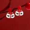 Brincos de Leão Adequados para o Ano Novo, Brincos Festivos Estilo Chinês Vermelho para Mulheres, Atmosfera de Alto Padrão 2025