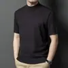 Camiseta Masculina de Malha Imitando Lã com Gola Meia-Alta de Manga Curta para Primavera/Outono 2026 Camada Base Versátil Casual para Negócios