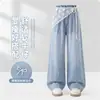 Pantalones Finos para Niñas Verano 2026 Nuevos Jeans Bordados para Niños de Pierna Ancha Adelgazantes Pantalones Casuales para Niñas Ropa de Verano