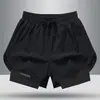 Shorts esportivos masculinos, calças de academia e corrida estilo americano com forro interno, design dois em um, anti-exposição, shorts casuais de basquete de três pontos