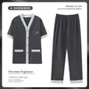 Pijama de Verano para Hombre, Conjunto de Dos Piezas con Pantalón Corto de Manga Corta de Algodón y Cárdigan, Estilo Delgado para Primavera y Otoño, Los Jóvenes Pueden Usarlo Afuera como Ropa de Casa