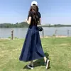 2025 Nova Saia Jeans Feminina Plissada Cintura Alta A Saia Jeans Grande Balanço Longa Saia de Quadril