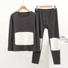 Traje de Ropa Interior Térmica de Terciopelo con Parches y Forro de Felpa Grueso para Otoño e Invierno Pantalones Cálidos para Hombre