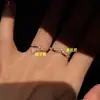 Anillo Abierto con Forma de Hoja de Ginkgo y Cruz Estilo Lujo Ligero Europeo y Americano para Mujer, Anillo Ajustable Brillante con Diamantes Estilo Francés con Forma de Gota de Agua y Corona