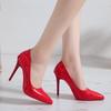 2021 Novo estilo coreano pontudo salto alto sapatos de camada única salto agulha feminino couro envernizado sapatos de casamento vermelho sapatos de trabalho femininos