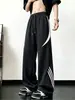 Pantalones de chándal de retazos a rayas para hombre, pantalones casuales holgados de peso pesado retro de otoño, pantalones deportivos juveniles de pierna recta ancha de moda