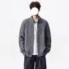 Cardigan Suéter de Tricô Gola Alta Retrô Americano Masculino High-End Casual Versátil Tendência Moda Simples Cor Sólida Roupa Exterior