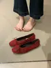 Outono de 2026 Novos Sapatilhas Ballet Retro de Camurça Bico Redondo Raso com Laço Versáteis Mary Janes