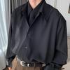 Nova Camisa Vinho Tinto Primavera e Verão Manga Longa Nicho de Luxo Retro Vermelho Escuro Lapela Camisa Drapeada
