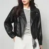 Chaqueta de Cuero Haining para Mujer, Estilo Corto, Nuevo Estilo Primavera y Otoño 2026, Corte Holgado, Chaqueta Estilo Biker de Piel de Oveja