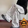 Calça de veludo cotelê forrada com fleece estilo americano para homens, outono e inverno, corte reto solto, calça comprida casual moderna e estilosa