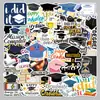 50 Pegatinas de Temporada de Graduación, Pegatinas Creativas con Forma de Birrete, Decoración de Cuaderno y Escritorio de Dibujos Animados, Adecuadas para Manualidades de Resina