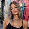 Peluca corta tipo bob con reflejos de encaje para mujer, seda de alta temperatura, raya al medio, hasta la clavícula, cuero cabelludo simulado, pelucas europeas y americanas