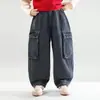 Valle del Viento 2026 Otoño Nuevo Retro Modernos Jeans con Bolsillo Grande para Niños Pantalones Rectos de Trabajo Guapos para Niños