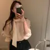 Tallas actualizadas después del envío: Colección de otoño nueva y chic coreana, camisa de manga larga de lunares estilo coreano con tiras fluidas, dulce y versátil para mujer