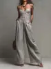 2026 Sitio independiente de AliExpress ropa de mujer transfronteriza elegante y cómoda tirantes de encaje cintura ceñida sexy mono de pierna ancha