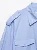 Atacado 2026 Primavera Nova Estilo Europeu e Americano Feminina Azul Bolso Popeline Camisa 7145