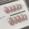 Manicura Hecha a Mano con una Atmósfera Súper Dulce, Estilo Francés, Ojo de Gato de Puntos Morado Taro Iridiscente, Efecto Iluminador, Uñas Portátiles al por Mayor