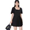 Traje de Baño Nuevo de Talla Grande para Mujer, Conservador y Adelgazante, Traje de Baño Negro de Alta Gama de Una Pieza Estilo Falda para Mujer al Mayoreo