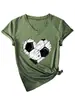 Amazon eBay sitio independiente casual a la moda versátil mujer corazón de fútbol cuello en V manga corta camiseta camiseta básica para comercio exterior