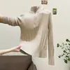 Tricô Feminino com Zíper Meio e Gola Alta Outono/Inverno Design de Camada Interna Suéter Canelado Camada Base Top de Gola Alta