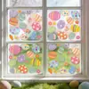 Borboletas de Desenho Animado de Páscoa Flores Ovos Coloridos Enfeites Adesivos Estáticos para Porta de Vidro Armário Janela Atmosfera de Restaurante
